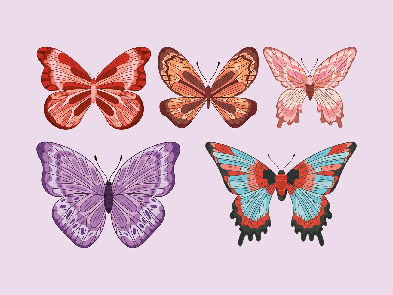 sechs süße Schmetterlinge vektor
