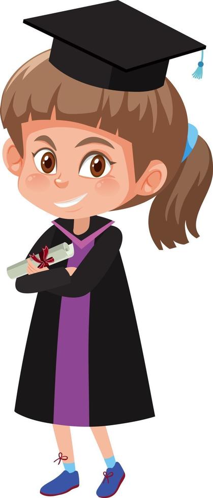 tecknad karaktär av en flicka som bär examensdräkt vektor