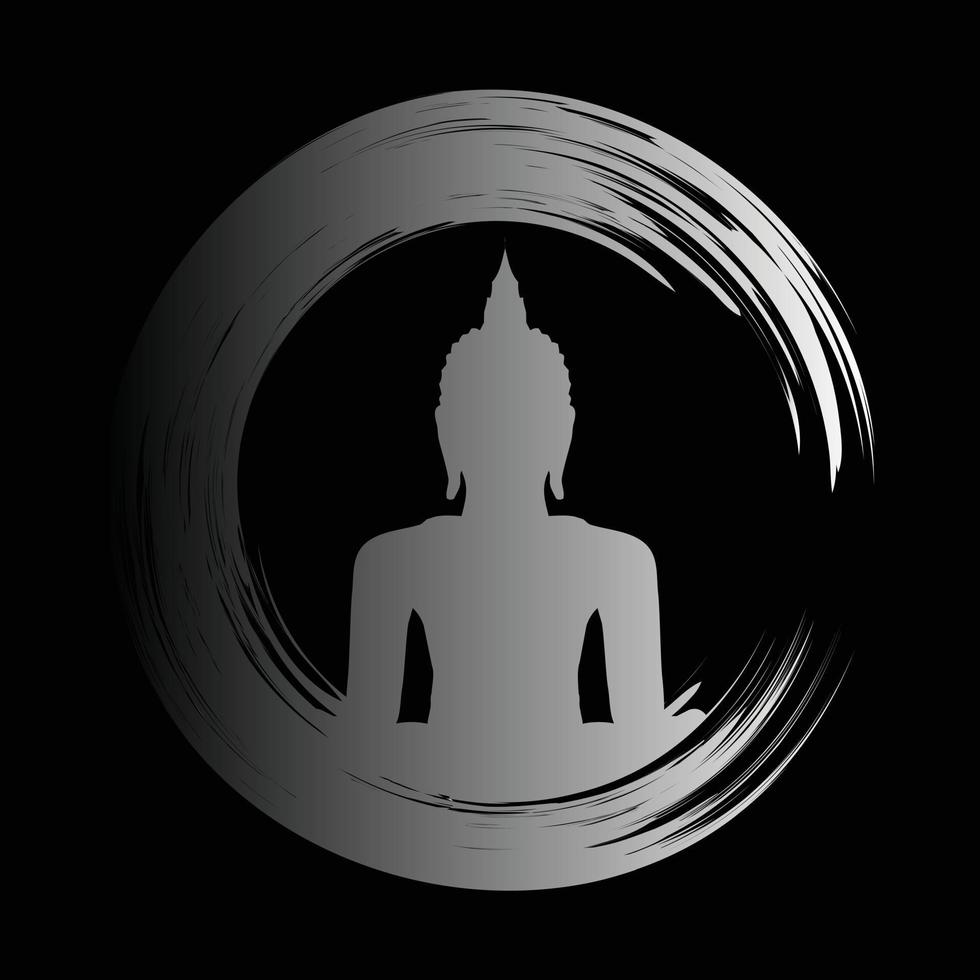 schwarze Buddha-Silhouette vor dunklem Hintergrund. Yoga vektor