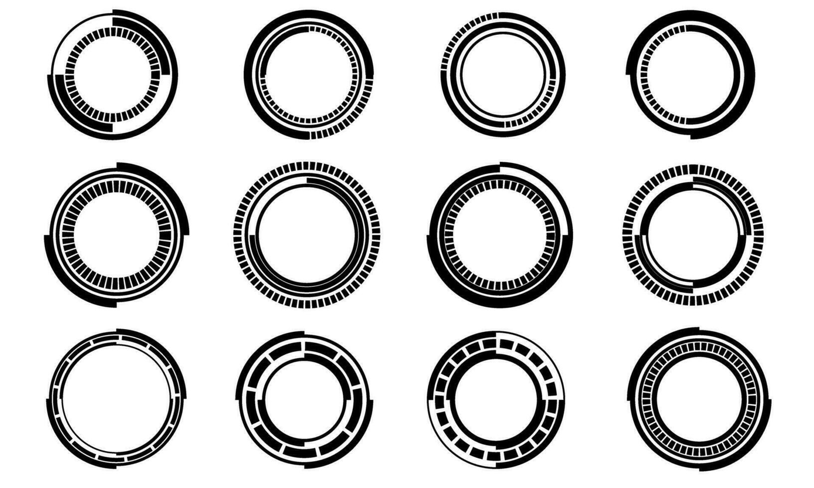 uppsättning av sci fi svart cirkel användare gränssnitt element teknologi trogen design modern kreativ på vit bakgrund vektor