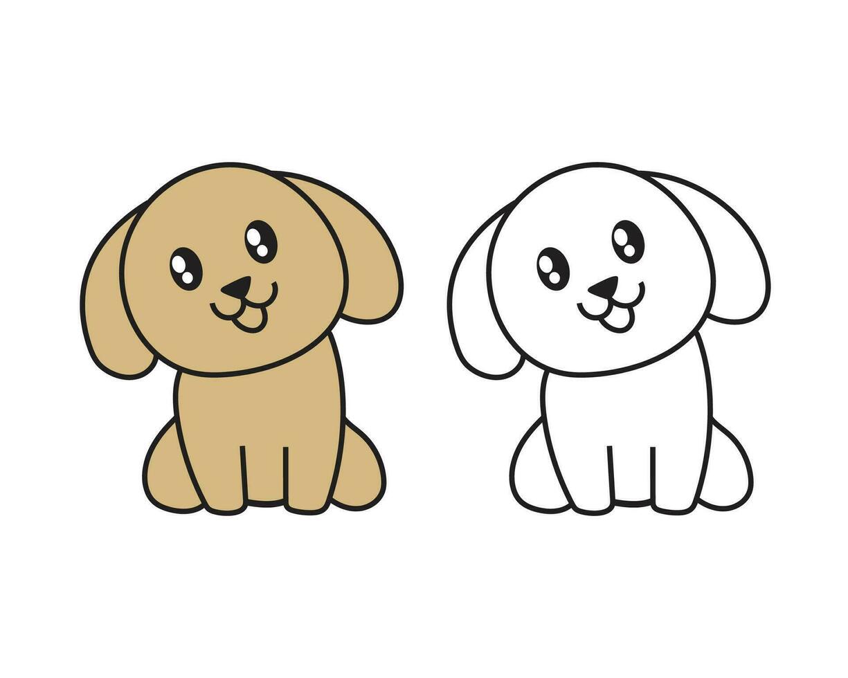 söt stil söt hund tecken klistermärke vektor illustrationer med linje konst och färgad