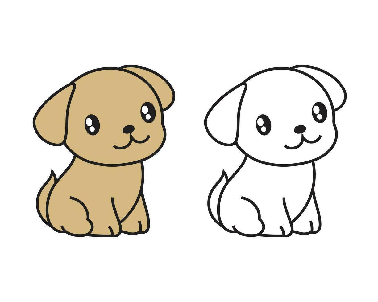 kawaii Stil süß Hund Zeichen Aufkleber Vektor Abbildungen mit Linie Kunst und farbig