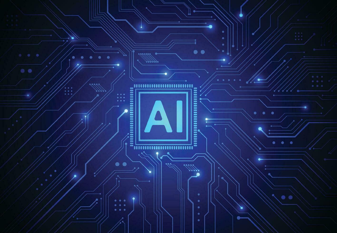 artificiell intelligens chipset på kretskort i futuristiska koncept teknik konstverk för webb, banner, kort, omslag. vektor illustration