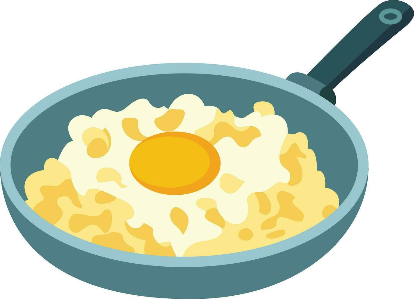 omelett varelse kokta i en panorera platt vektor illustration, fräsning ägg i en panorera, ägg omelett, prick ägg stock vektor bild