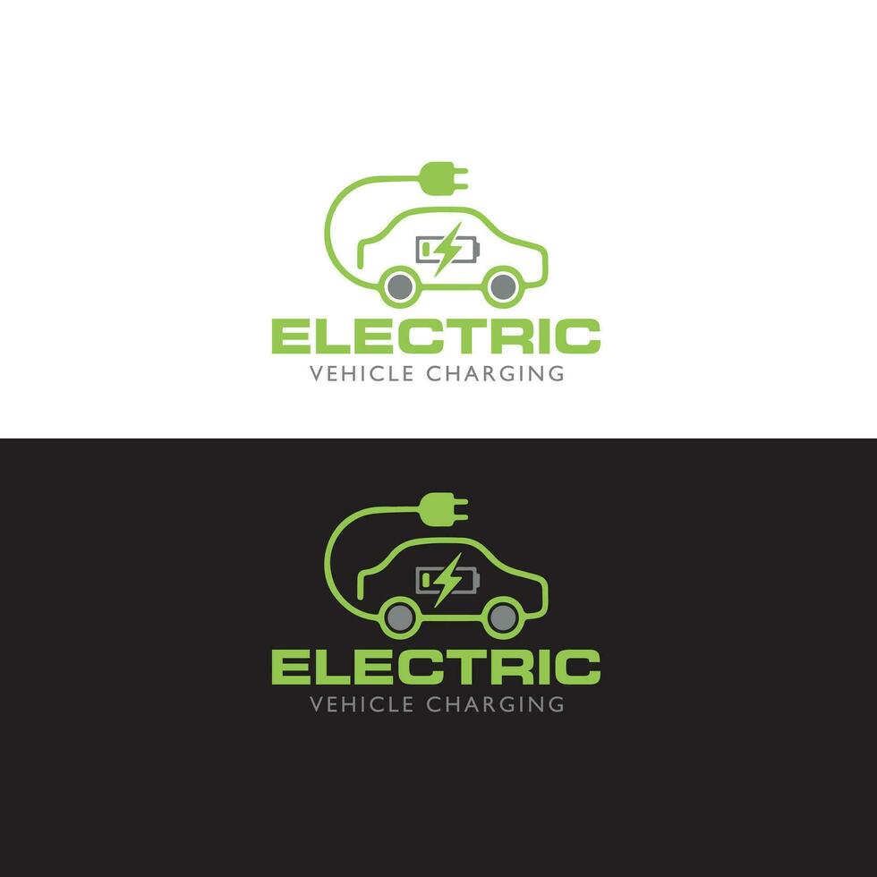 elbil med kontaktikonsymbol, ev bil, gröna hybridfordon laddpunktslogotyp, miljövänligt fordonskoncept, vektorillustration vektor