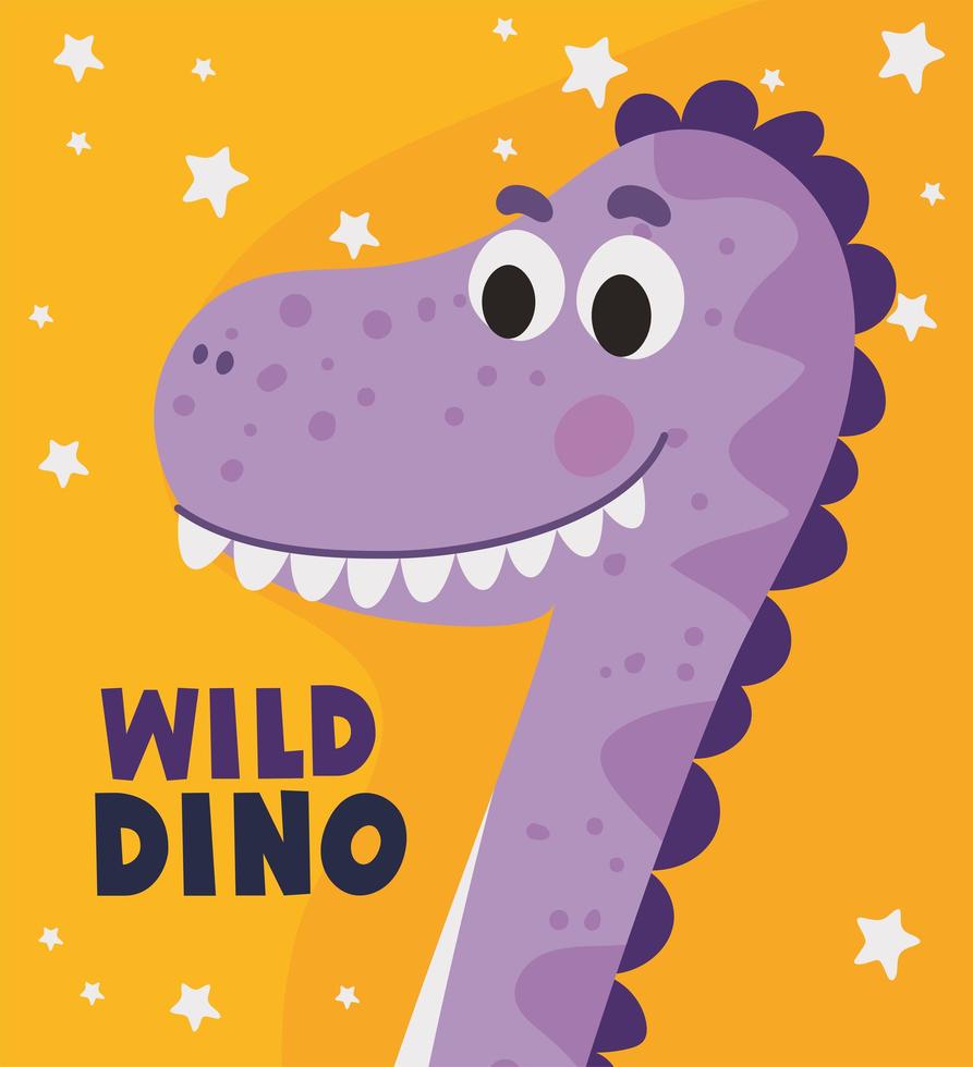 wilder Dino-Schriftzug und eine Kinderillustration eines lila Dinosauriers vektor