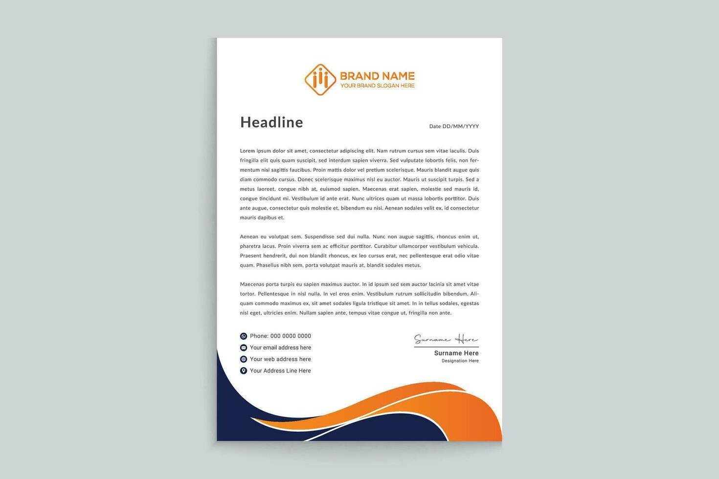 orange elegant företags- brev design vektor
