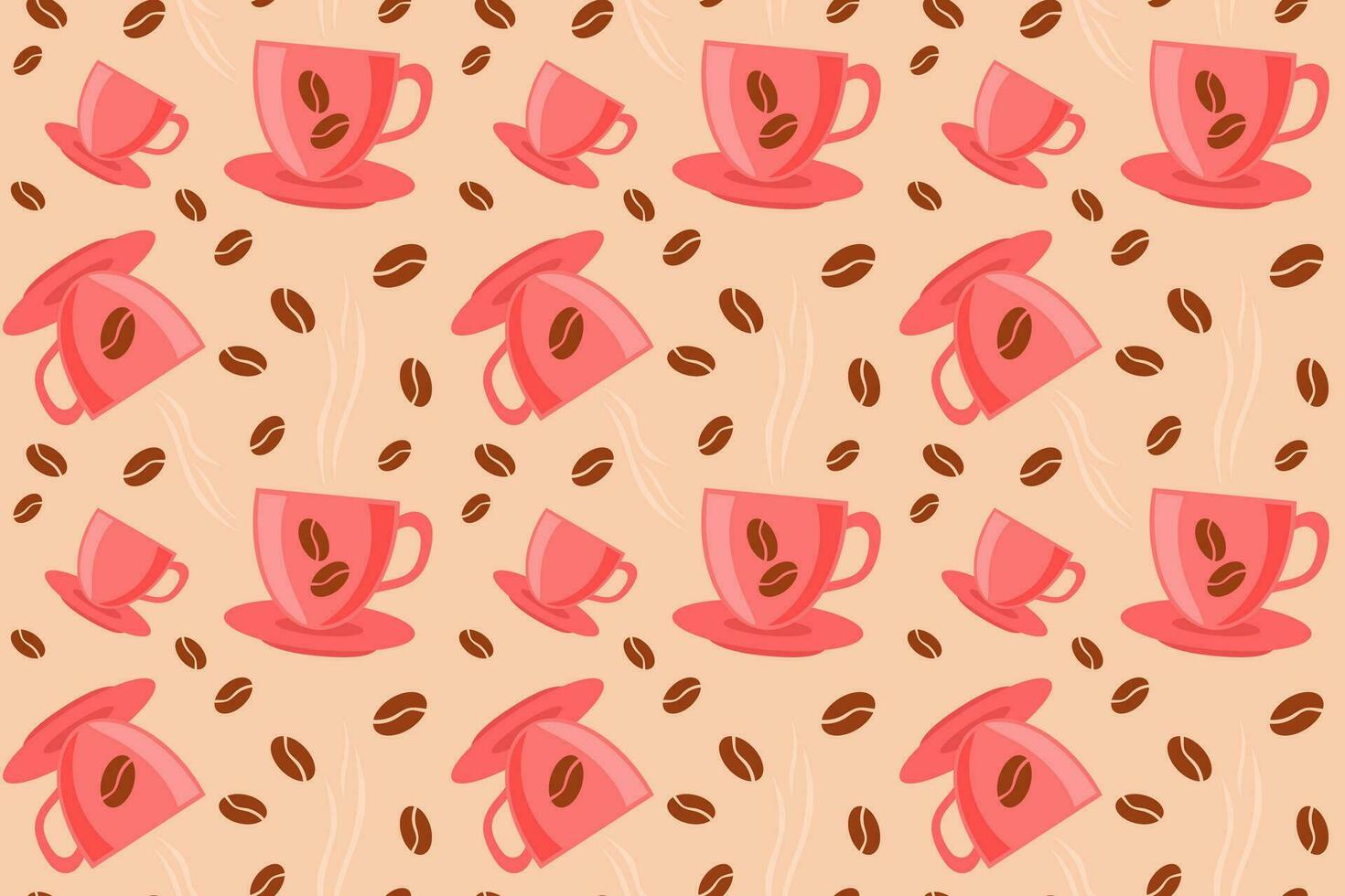 sömlös mönster av kaffe bönor, doftande svart mönster, kaffe affär. ljus kaffe bakgrund mönster i platt stil, bönor och kopp av kaffe. vektor