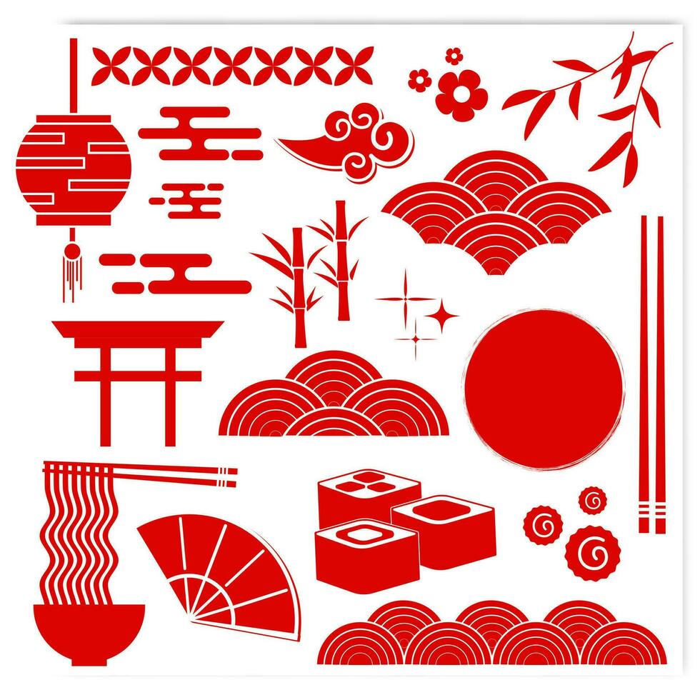 japanisch Elemente mit das Farbe rot vektor