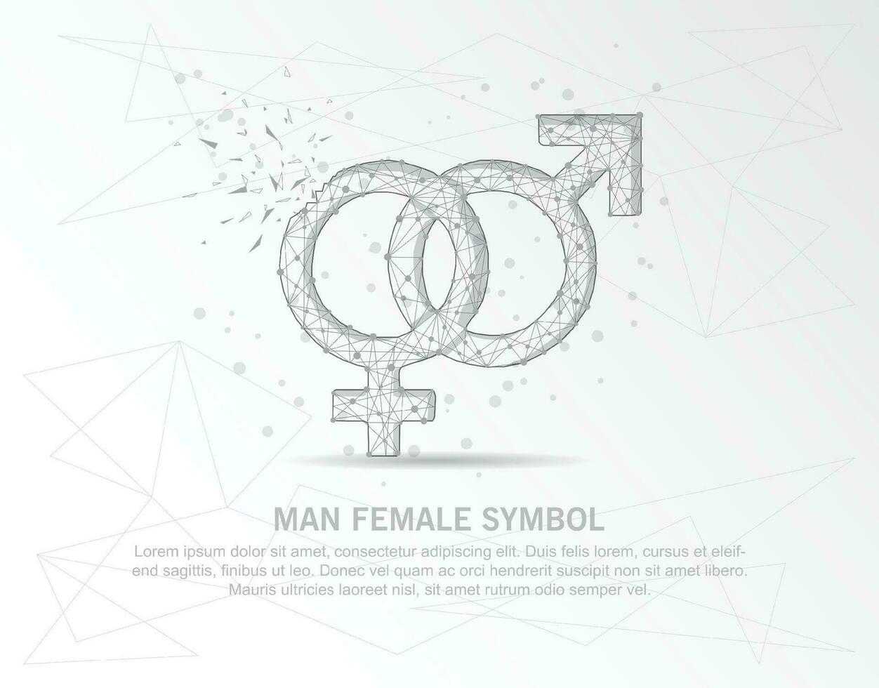 Mann und weiblich Symbol abstrakt Maische Linie und Komposition digital gezeichnet im das bilden von gebrochen ein Teil Dreieck gestalten und verstreut Punkte. vektor