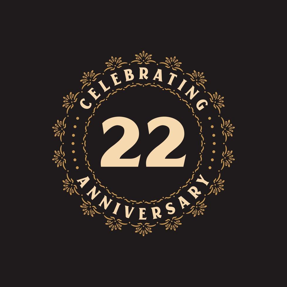 22-årsjubileum, gratulationskort för 22-årsjubileum vektor