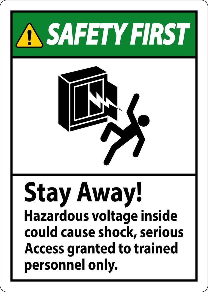 säkerhet först tecken stanna kvar bort farlig Spänning inuti skulle kunna orsak chock, tillgång beviljats tränad personal endast vektor