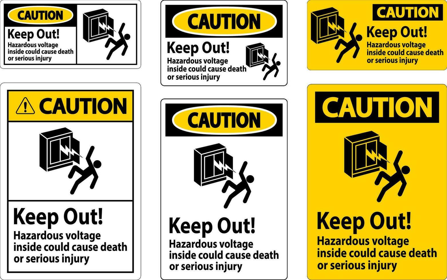 varning tecken ha kvar ut farlig Spänning inuti, skulle kunna orsak död eller allvarlig skada vektor