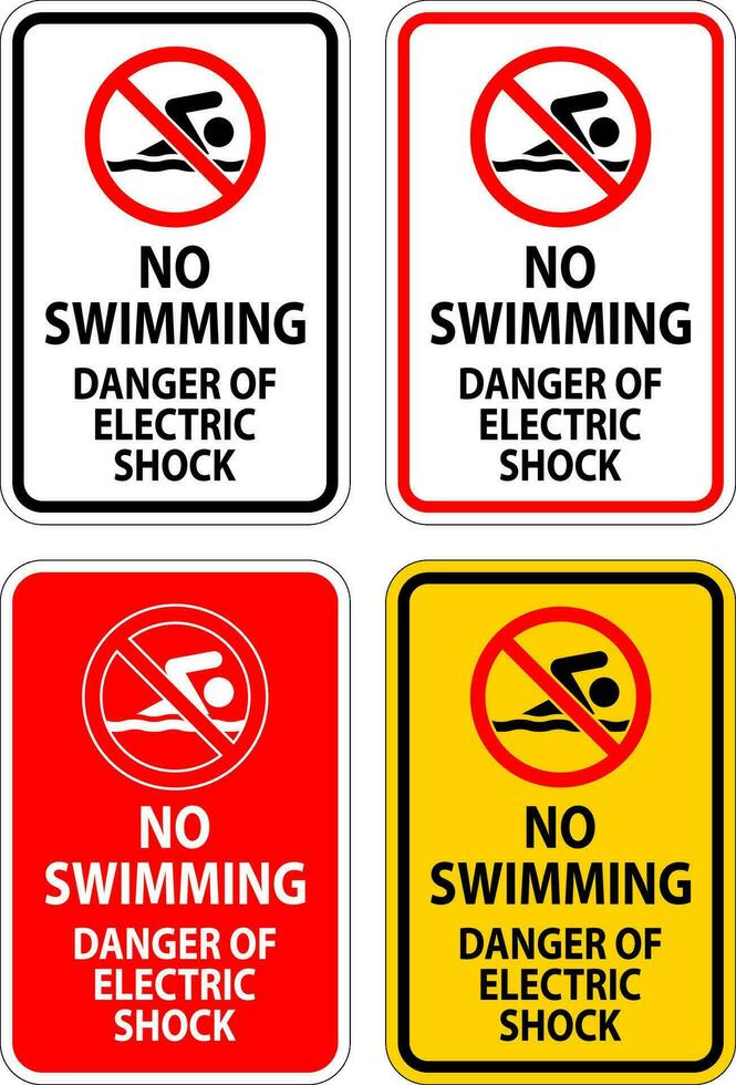 elektrisk fara tecken Nej simning, fara av elektrisk chock vektor