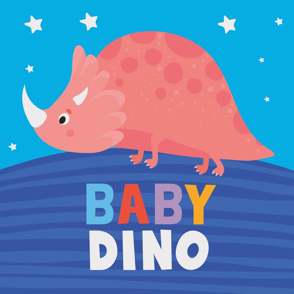 Baby-Dino-Schriftzug und eine Kinderillustration eines rosa Dinosauriers vektor