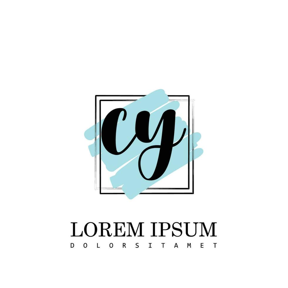 cy första brev handstil logotyp med fyrkant borsta mall vektor