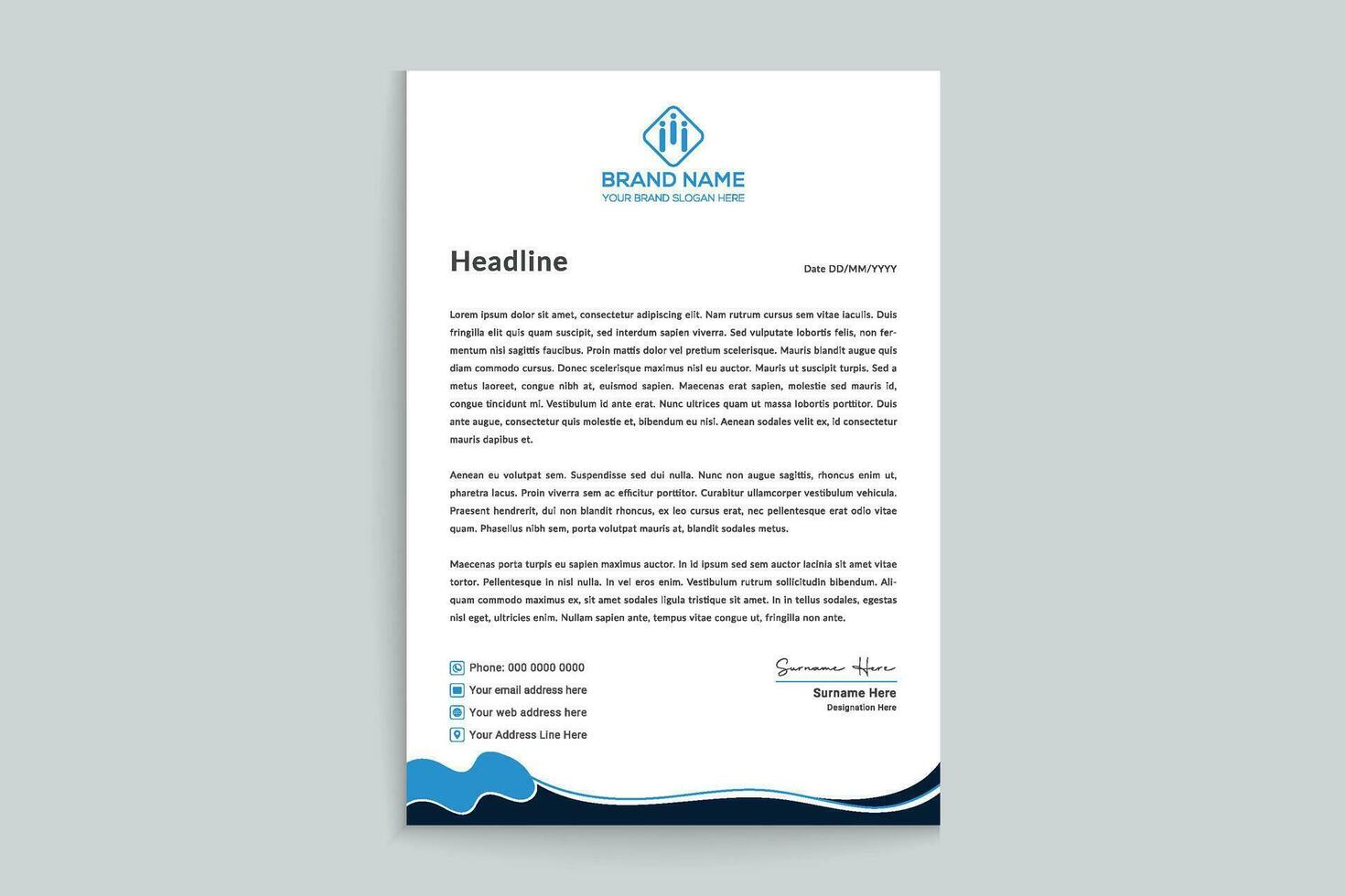 blå elegant företags- brev design vektor