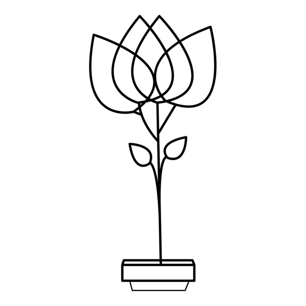 kontinuierlich einer Linie Zeichnung von Zuhause Pflanze im ein Topf Baum Vektor Illustration