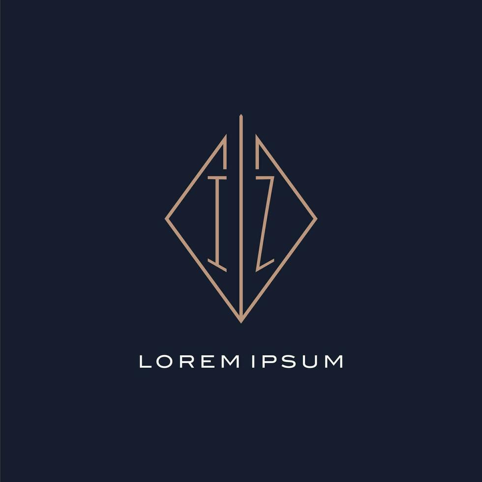 Monogramm iz Logo mit Diamant Rhombus Stil, Luxus modern Logo Design vektor