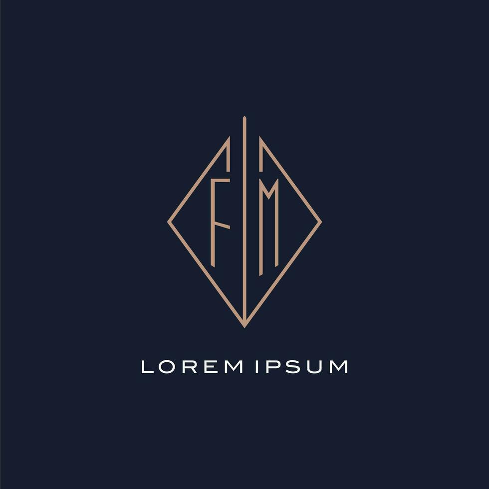 Monogramm fm Logo mit Diamant Rhombus Stil, Luxus modern Logo Design vektor