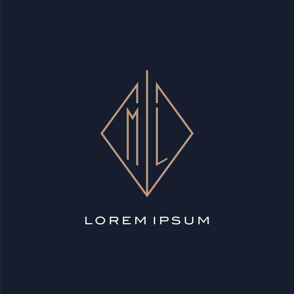 Monogramm ml Logo mit Diamant Rhombus Stil, Luxus modern Logo Design vektor