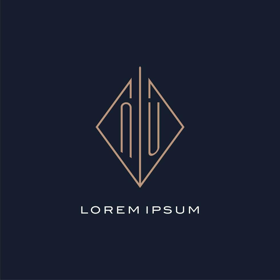 Monogramm nu Logo mit Diamant Rhombus Stil, Luxus modern Logo Design vektor