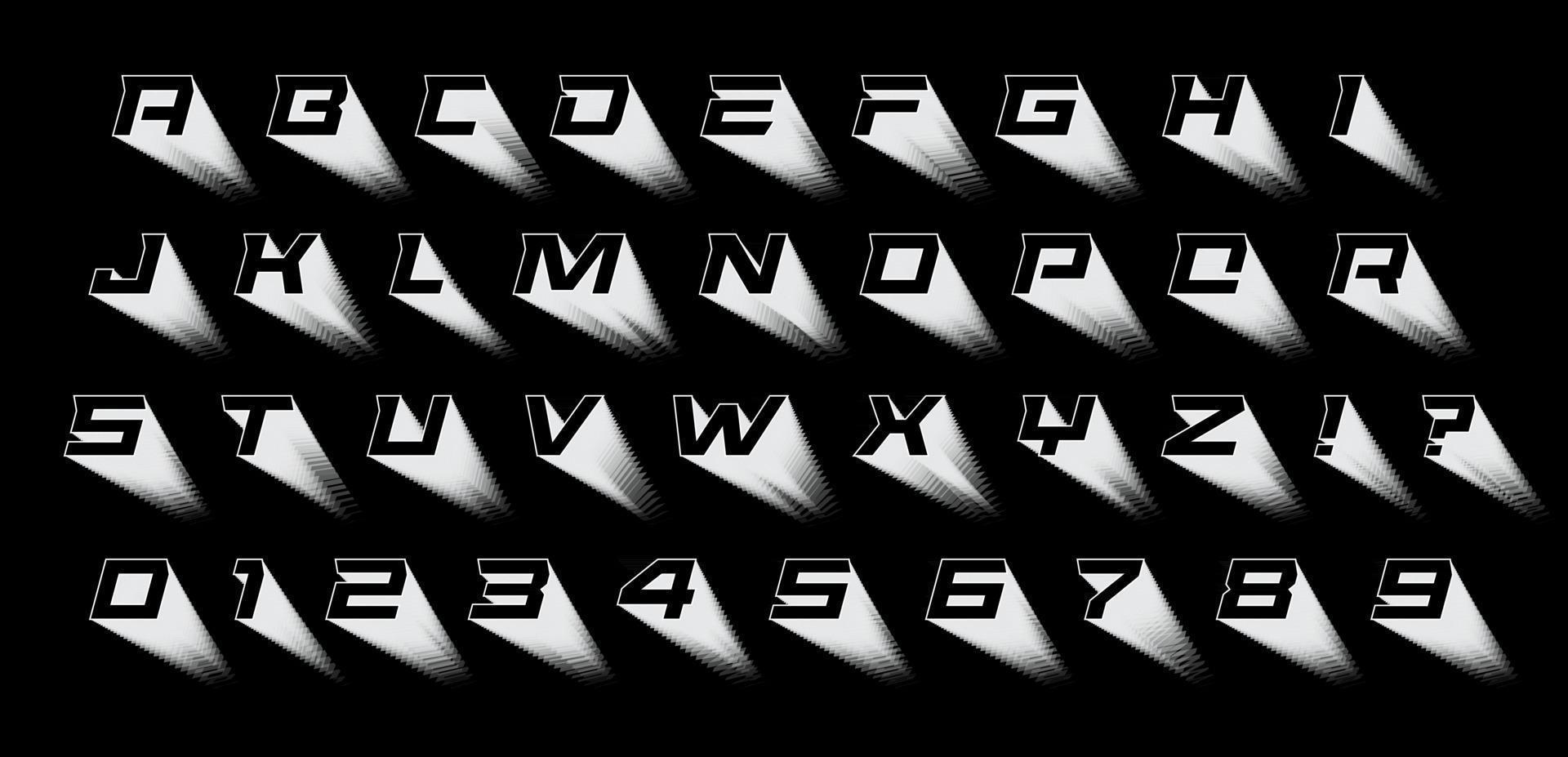 schwarze Buchstaben mit weißem Mischschatten. 3D-Schriftart, geometrische Schrift für modernes futuristisches Logo, Überschrift und Titel, atemberaubendes Monogramm, kreative Schrift. Alphabet mischen. Vektortypografisches Design vektor