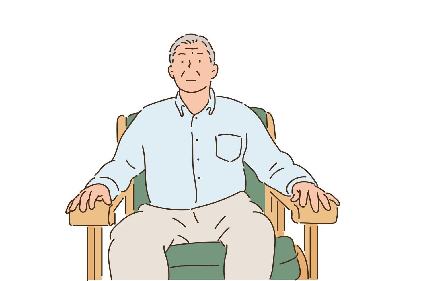 en gammal man sitter i en stol utan att göra något. handritade illustrationer för stilvektordesign. vektor