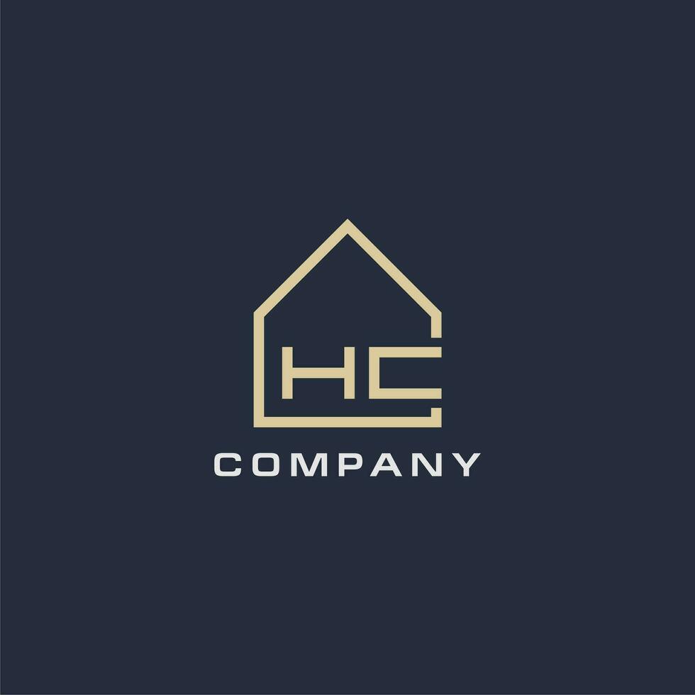 första brev hc verklig egendom logotyp med enkel tak stil design idéer vektor