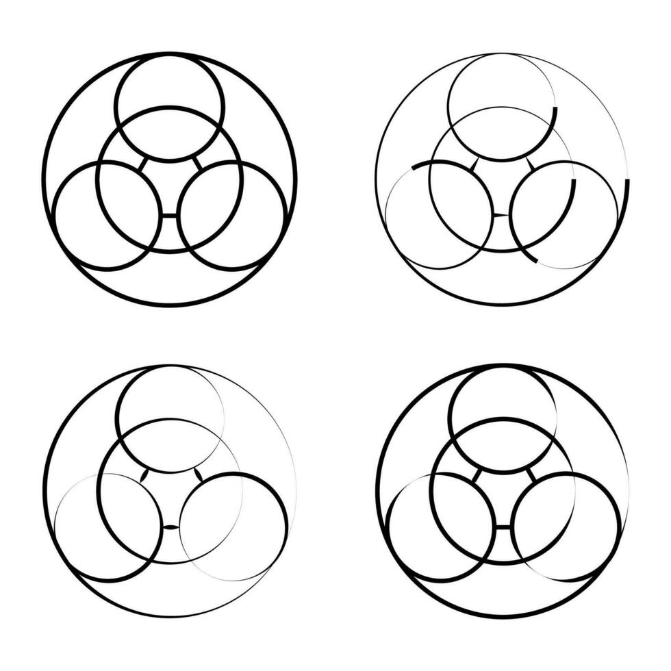 trigram symbol tillverkad av 3 cirklar och en cirkel godkänd genom deras centrum med ett liksidig triangel vektor illustration.