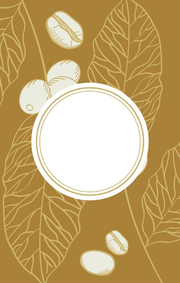 Kaffeebohnen mit Blättern Poster mit Siegelstempel-Vektordesign vektor