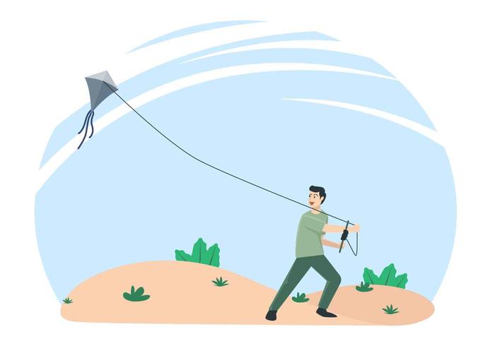 Människor Flyga En Kite Vektor Illustration