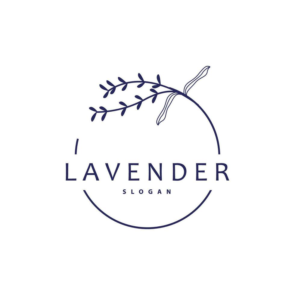 lavendel- logotyp, enkel elegant lila blomma växt vektor, hälsning kort blomma prydnad design symbol illustration vektor