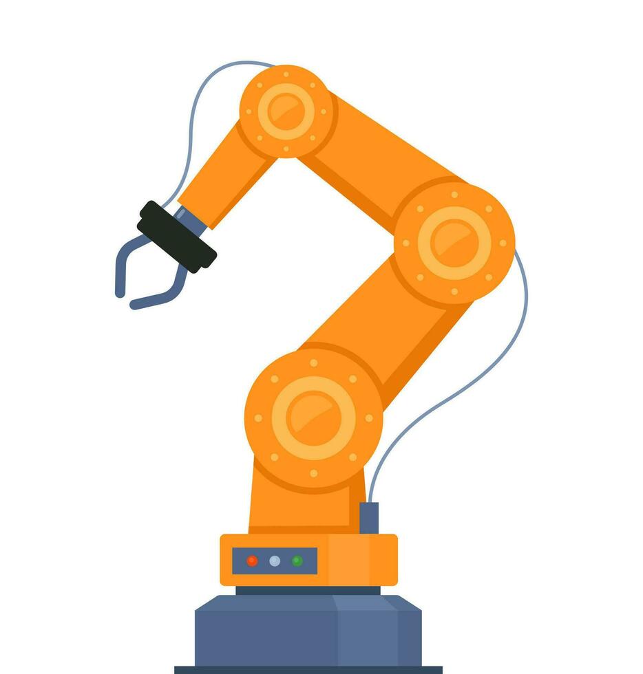 Roboter Arm. Herstellung Automatisierung Technologie. industriell Werkzeug mechanisch Roboter Arm Maschine hydraulisch Ausrüstung Automobil. Vektor Illustration.