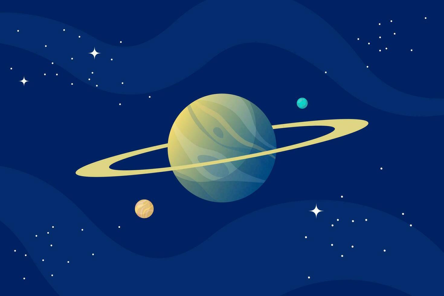 Planet Globus mit Ring im äußere Raum. Außerirdischer Welt mit kosmisch Kugel und Sterne im Kosmos. astronomisch himmlisch Objekt im schwarz Nacht Himmel. Vektor Illustration.