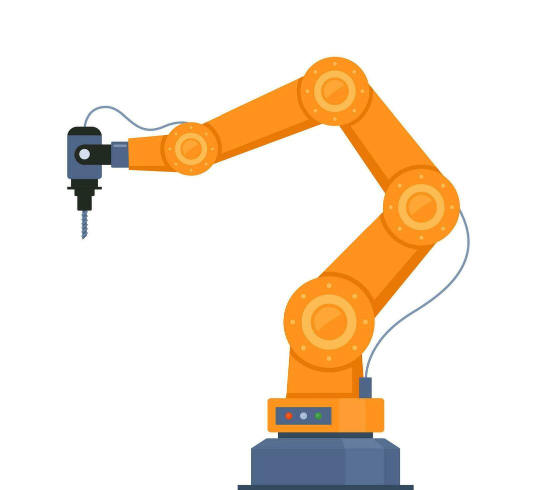 Roboter Arm. Herstellung Automatisierung Technologie. industriell Werkzeug mechanisch Roboter Arm Maschine hydraulisch Ausrüstung Automobil. Vektor Illustration.