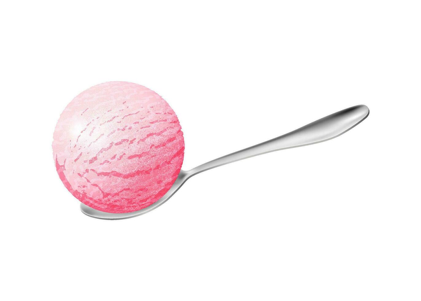 realistisch Eis Sahne Illustration. Rosa Eis Sahne Ball im Löffel mit Himbeere, Kirsche Geschmack. köstlich Sommer- Dessert im 3d Vektor Design. zum Produkt Verpackung und Werbung