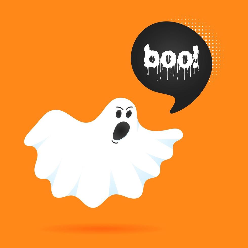 flygande halloween roliga spöklika spöke karaktär säger boo vektor