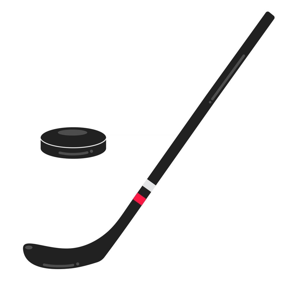 svart hockeystick och pucken platt stil design vektor illustration ikoner tecken isolerad på vit bakgrund. symboler för sportspelet ishockey.