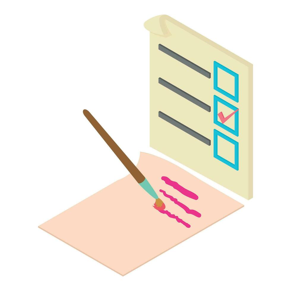 offline Wahl Symbol isometrisch Vektor. Abstimmung mit Häkchen und Blatt mit Stift vektor