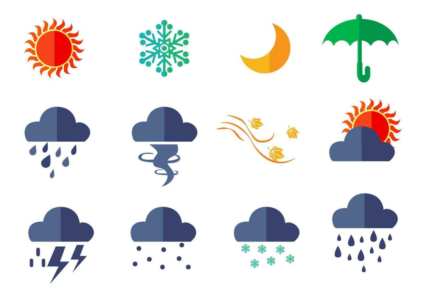 väder ikoner design element olika platt färgad stil vektor