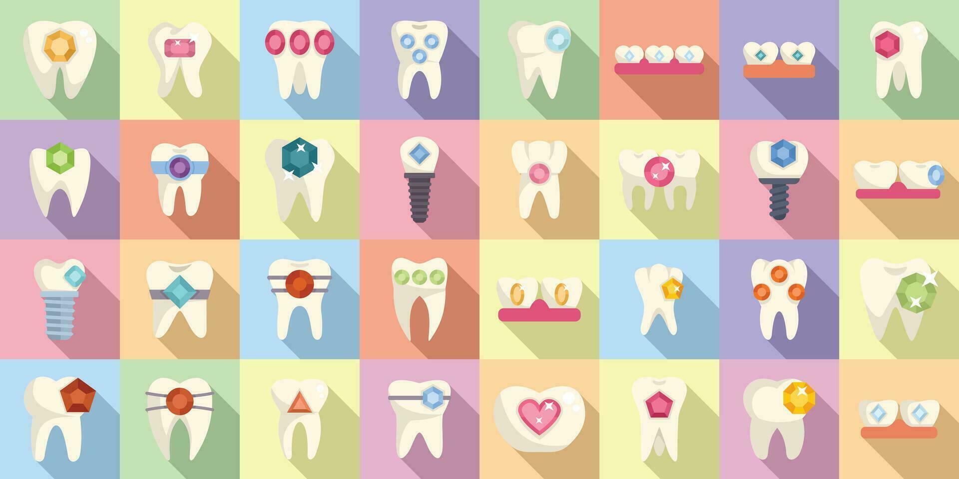 Zahn Edelsteine Symbole einstellen eben Vektor. Pflege Dental vektor