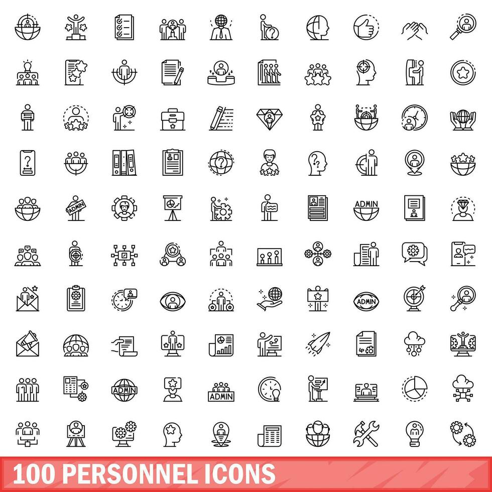 100 personal ikoner uppsättning, översikt stil vektor