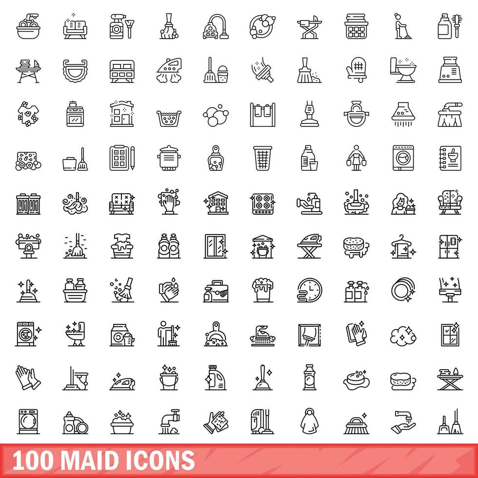 100 Maid Symbole Satz, Gliederung Stil vektor