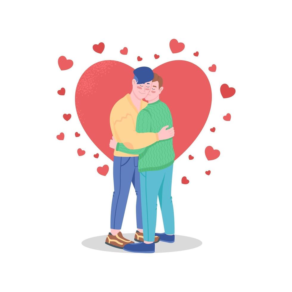 glückliches schwules Paar in der Liebe flacher Farbvektor detaillierte Charaktere vektor