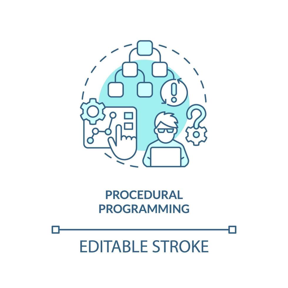 prozedural Programmierung Türkis Konzept Symbol. Codierung Paradigma abstrakt Idee dünn Linie Illustration. Reihenfolge von Befehle. isoliert Gliederung Zeichnung. editierbar Schlaganfall vektor