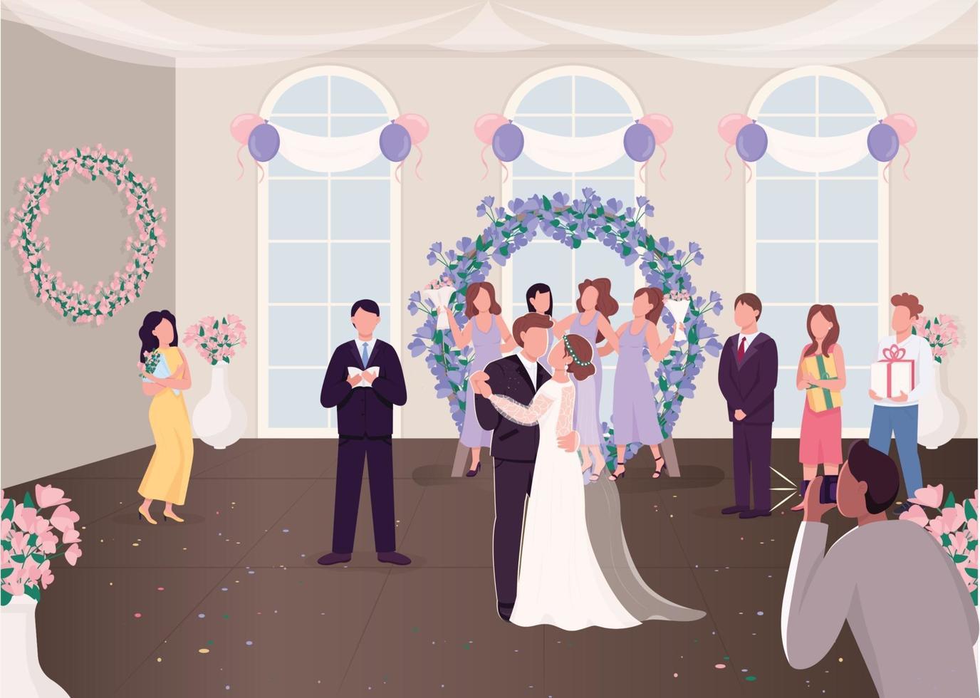 Hochzeitszeremonie Feier flache Farbvektorillustration vektor
