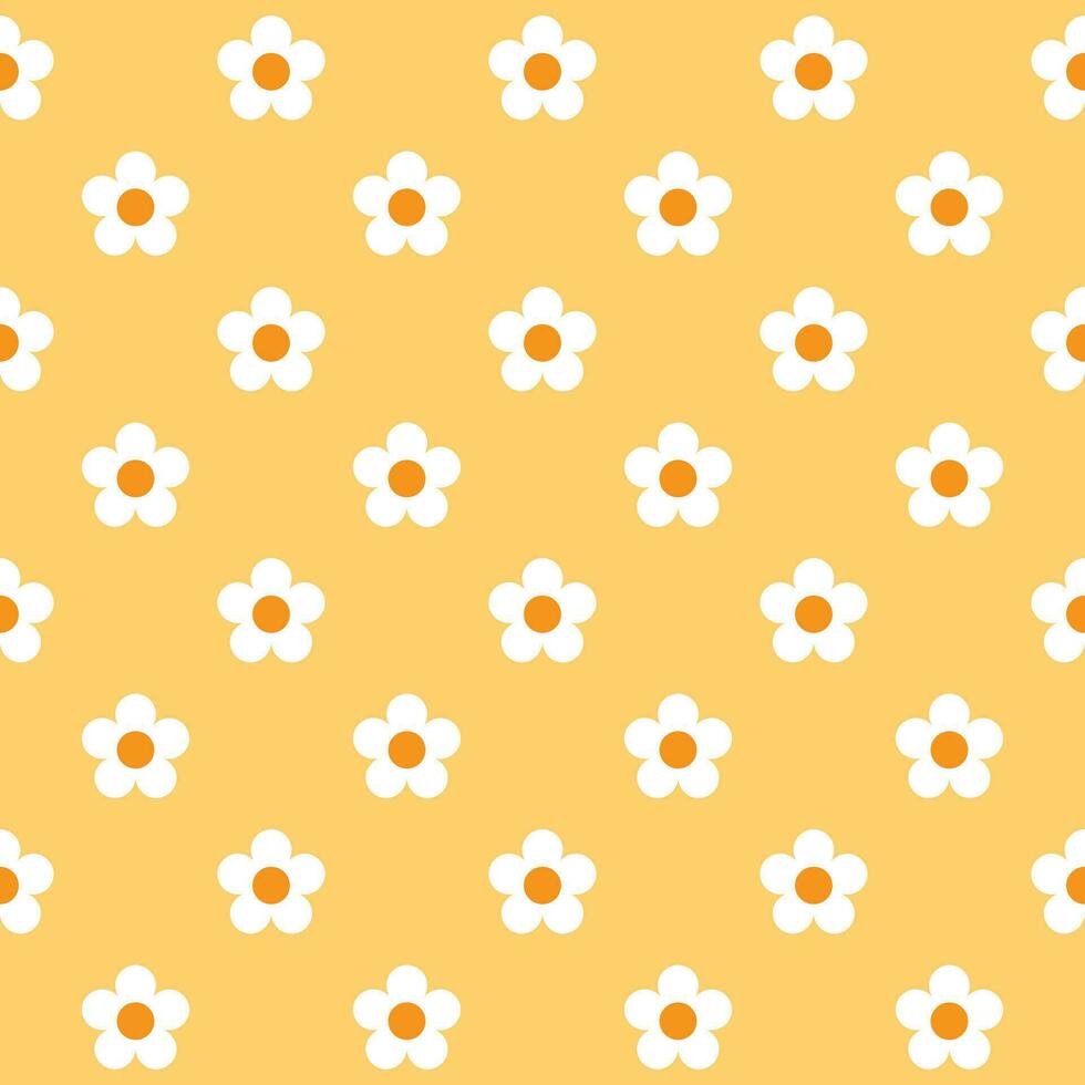 nahtlos Blumen- Muster. Weiß Blume auf ein Gelb Hintergrund. Karikatur Illustration vektor