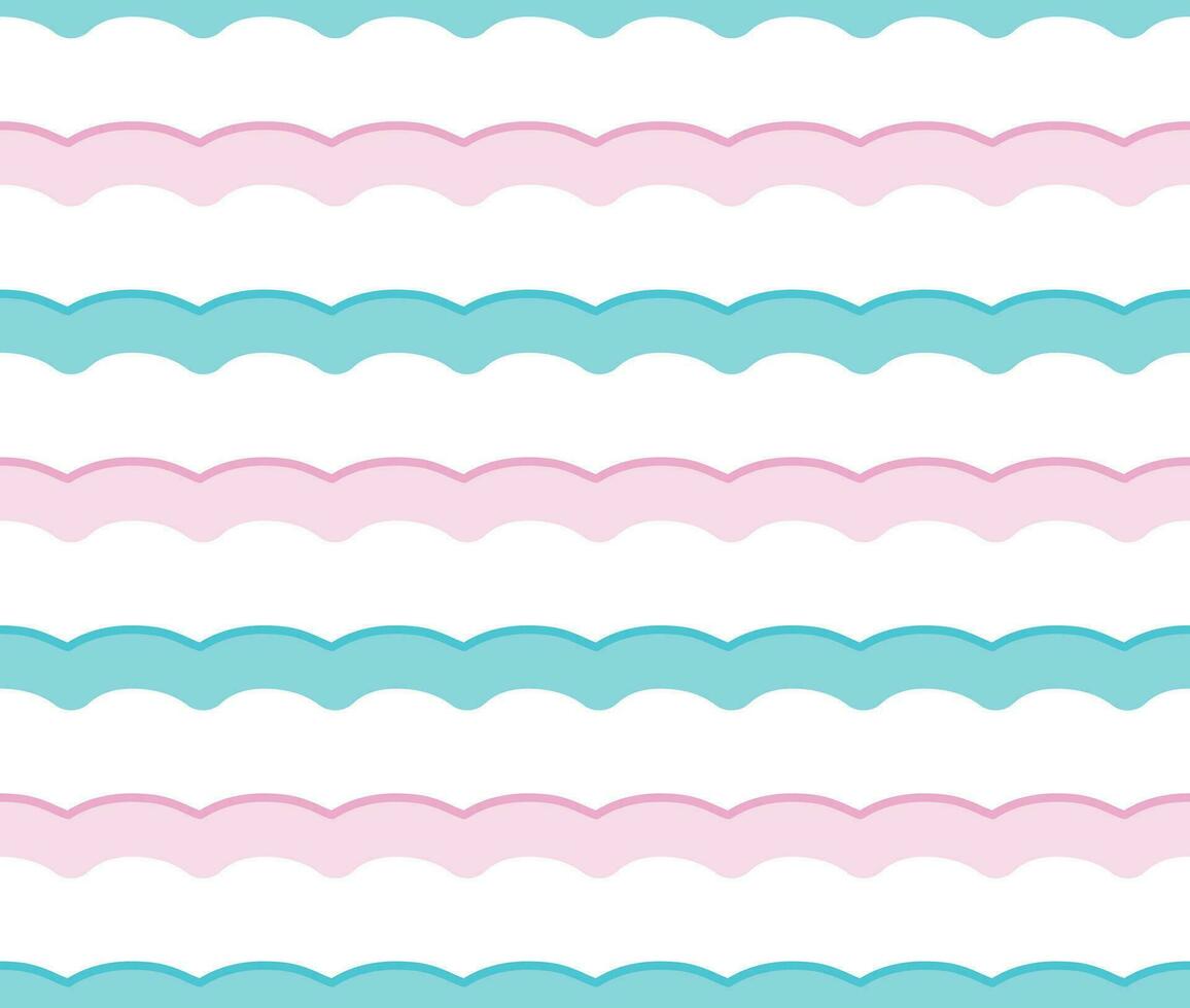 nahtlos Muster mit Rosa und Blau wellig Linien beim Weiß Hintergrund, Baumwolle Süssigkeit, Wolke flauschige, Vektor Illustration