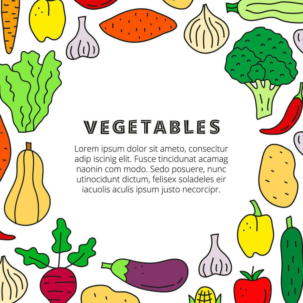 Poster mit Gekritzel bunt Essen Gemüse Symbole. vektor